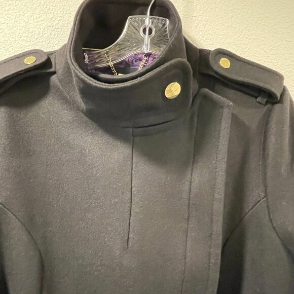 TED BAKER NEW "Cunioy" RARE Coat Funnel Neck Wool/Cashmere Blend Black Size L/12 - Picture 7 of 14